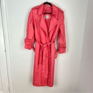 British Mist Coral‎ Pink Trench Coat Women’s 14 Long Length Belted All Weather